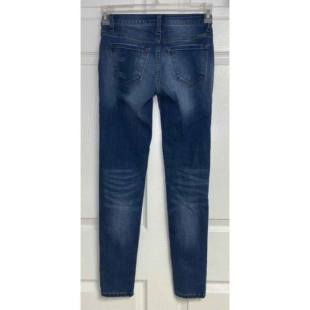 KanCan Juniors' Size 3 w25 Blue Denim Distressed Ankle Skinny Jeans - Picture 2 of 7